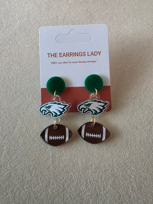 Philadelphia Eagle Head Football Charm Earrings