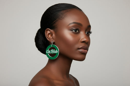 Philadelphia sports fan acrylic hoop earrings.