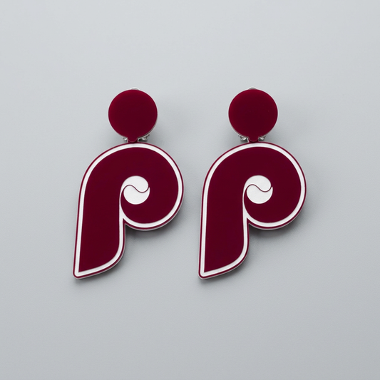 Phillies maroon P Earrings clip on