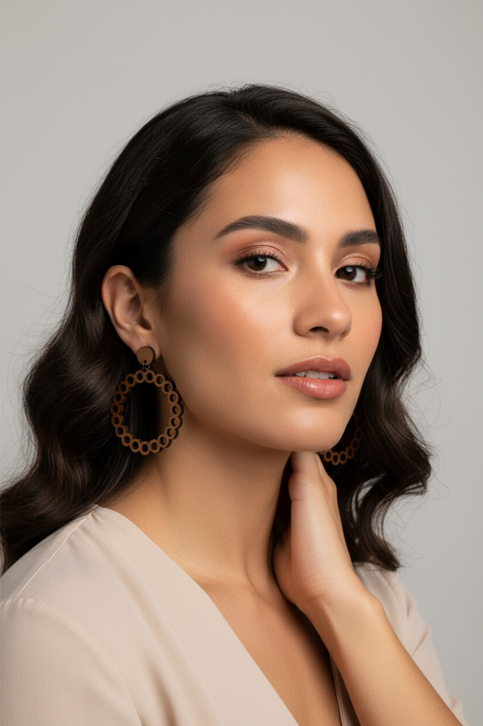 Scalloped Open-Circle Wood Hoops - Lightweight Boho Style