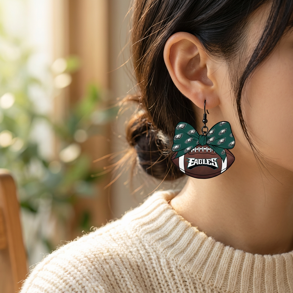 Philadelphia Eagles Football Bow Earrings