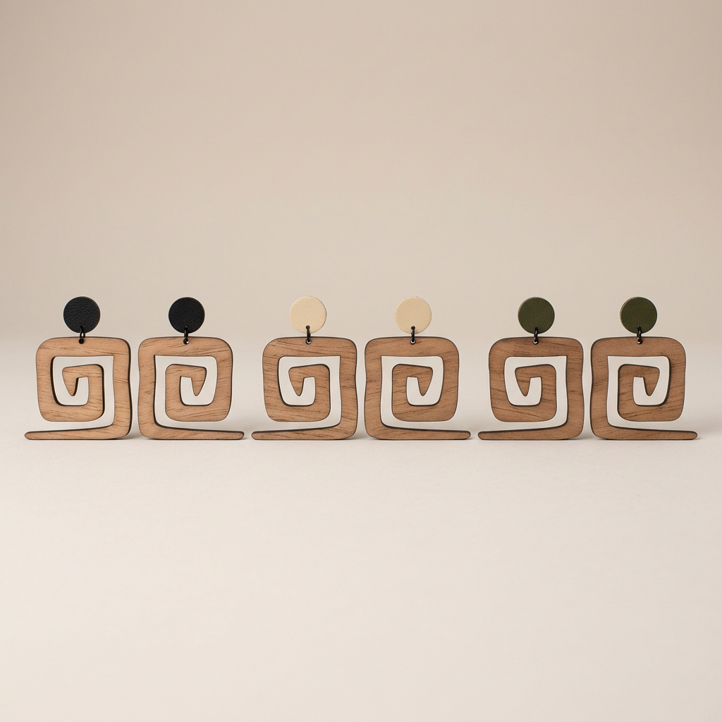 The "Labyrinth" Two-Tone Wood Earrings
