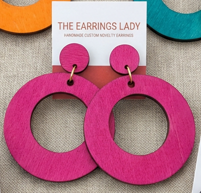 Hand painted Wood hoop Earrings