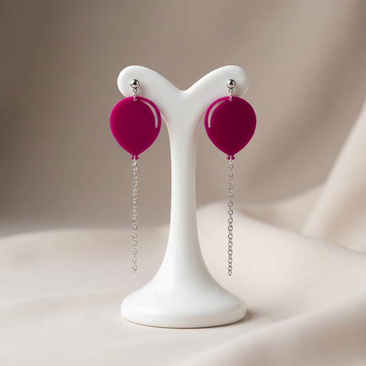 Birthday Balloon Dangle Earrings | Silver Chain String | Party & Celebration Jewelry