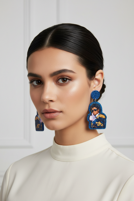 Michael Jackson Blue Glitter Earrings