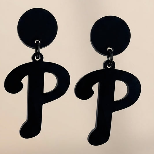 Phillies Black Out Letter P Earrings