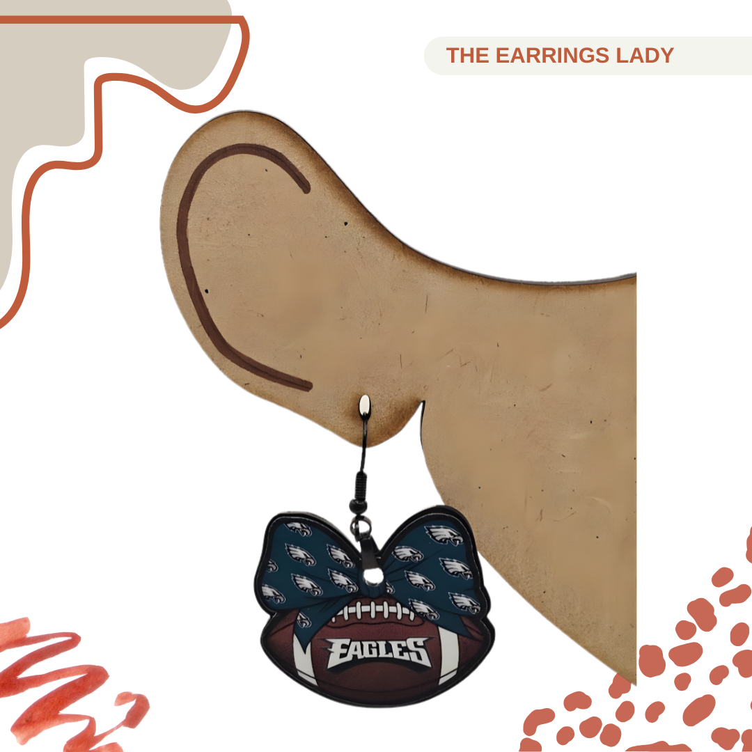 Philadelphia Eagles Bow Football Earrings - Handmade