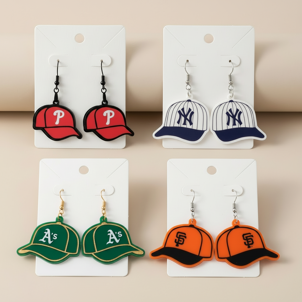 Baseball team themed dangle earrings for game day.