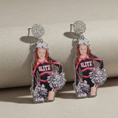 Custom Photo Cheer Earrings | Lightweight Laser Cut Acrylic | Personalized Cheerleader Gift. Personalized Cheer Picture Earrings – Double Sided & Lightweight – Custom Team Spirit Jewelry