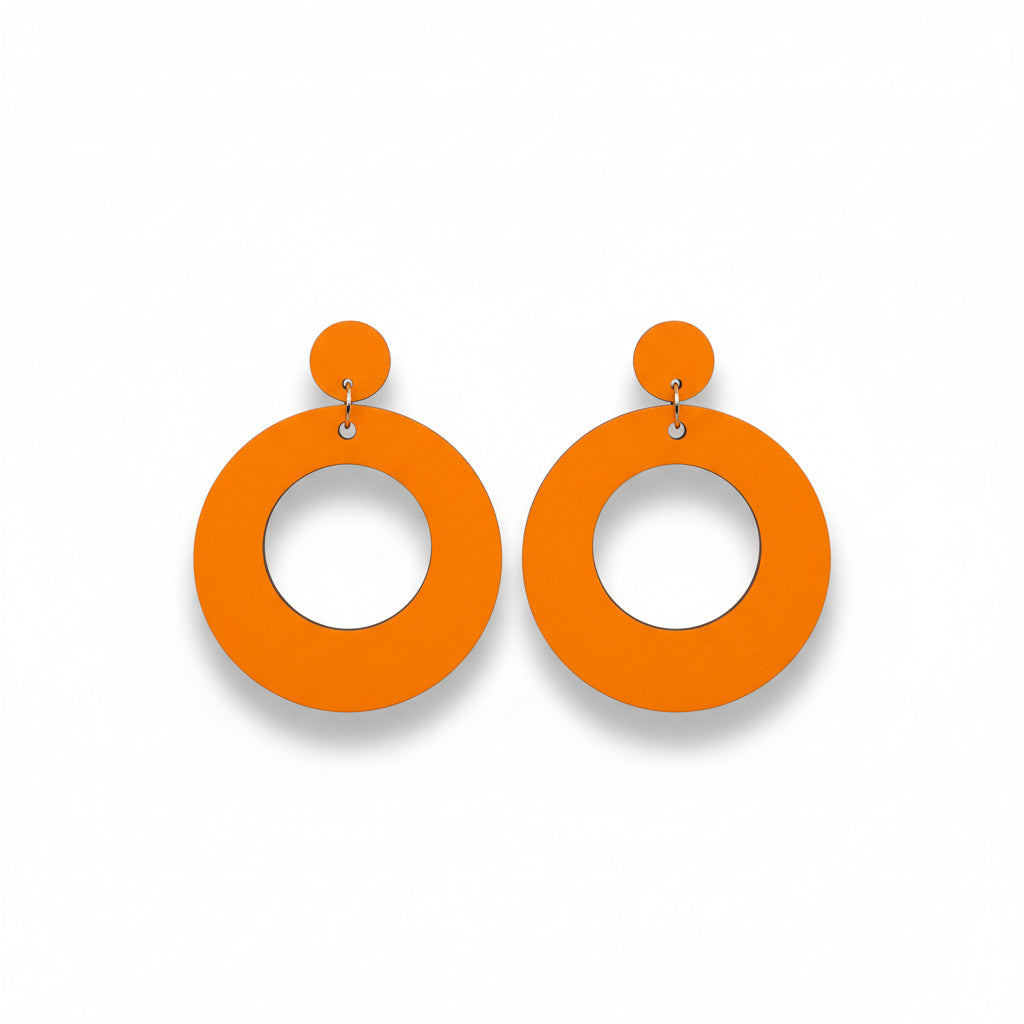 Colorful wooden hoop earrings.
