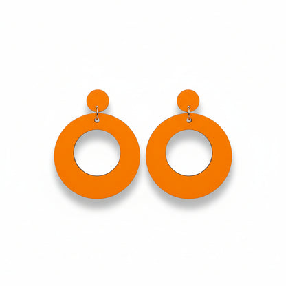 Colorful wooden hoop earrings.