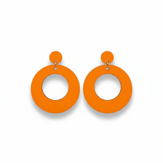 Colorful wooden hoop earrings.
