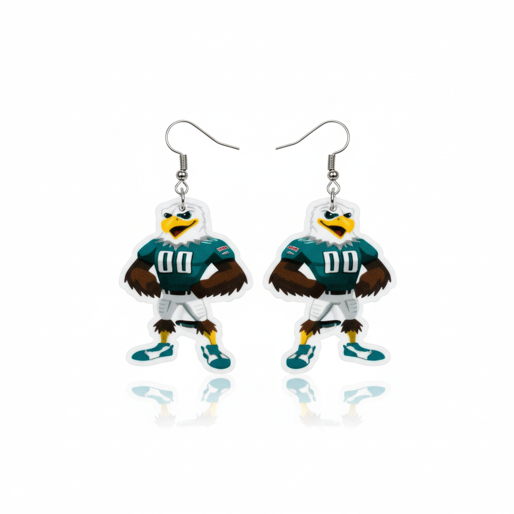  Double-sided Philadelphia Eagles Swoop mascot dangle earrings