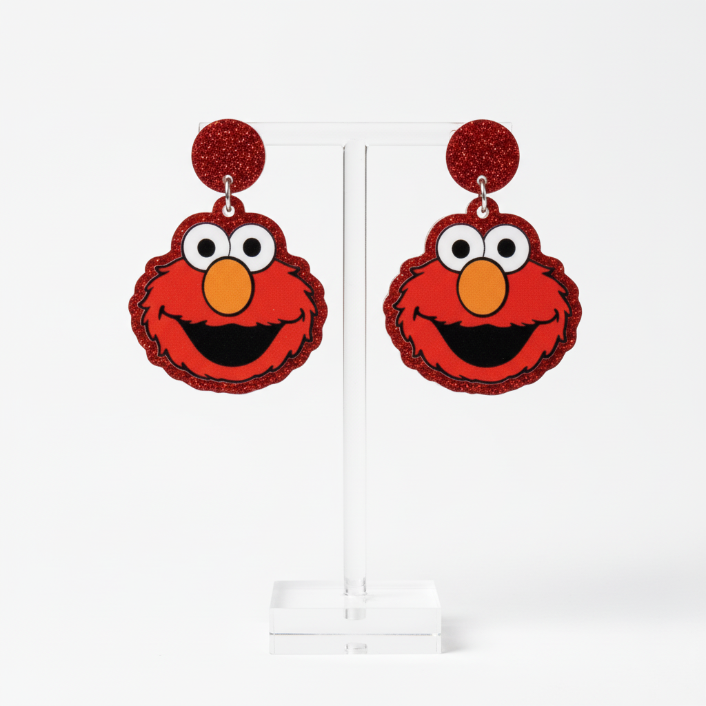 Elmo, Sesame Street, Red, Glitter, Cute Earrings, Teacher Gift

