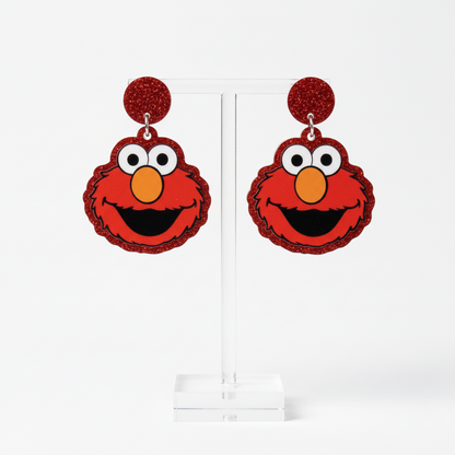 Elmo, Sesame Street, Red, Glitter, Cute Earrings, Teacher Gift
