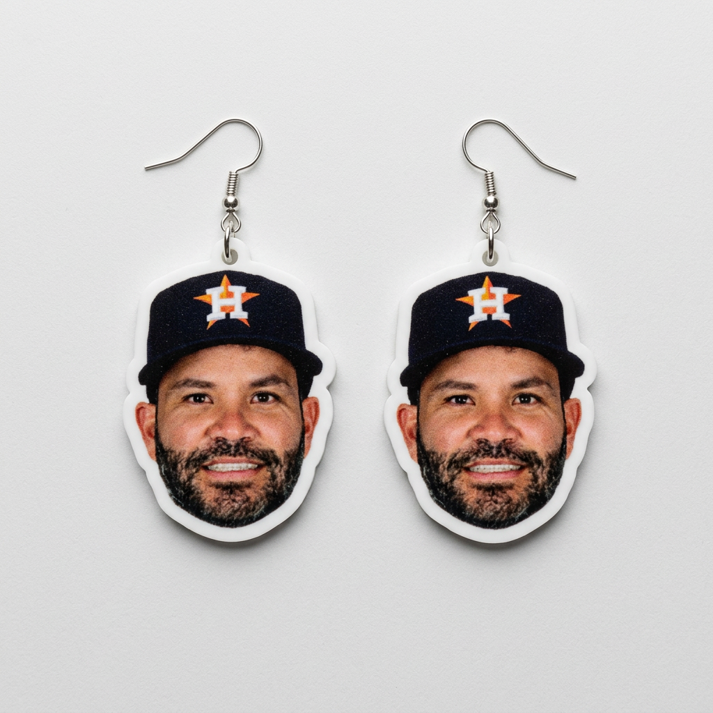 Earrings with a sports team logo on a plain background Jose Altuve