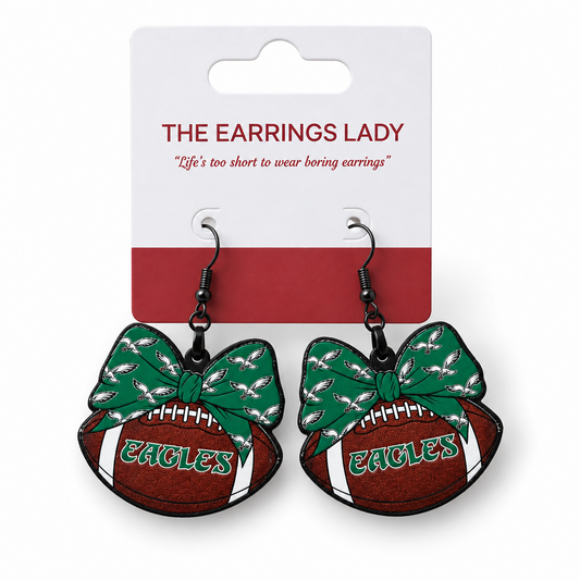Kelly Green Philadelphia Eagles Football Bow Earrings