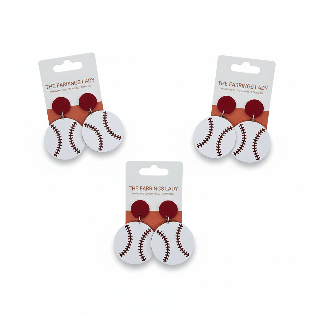 Lightweight red baseball earrings
