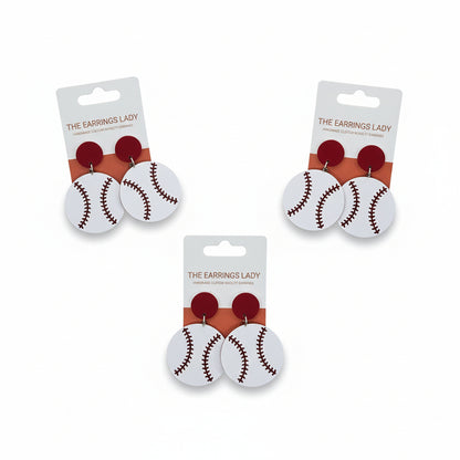 Lightweight red baseball earrings