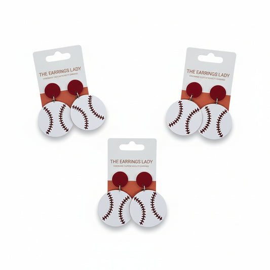 Lightweight red baseball earrings