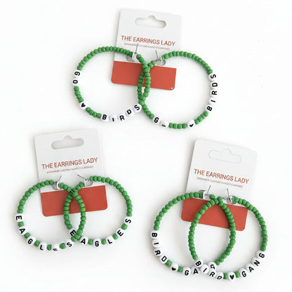Philadelphia Eagles beaded hoop earrings with charm