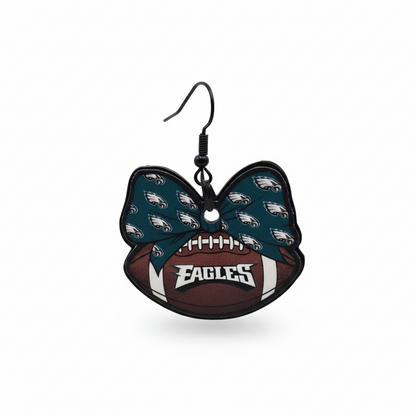 Philadelphia Eagles bow football dangle earrings.