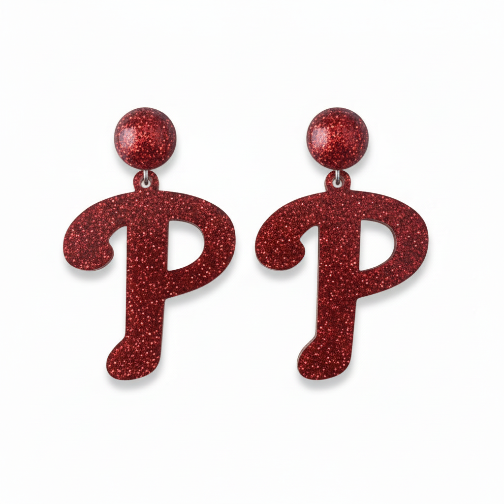 Phillies Red Letter P Earrings Red Glitter