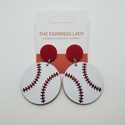 Red acrylic baseball dangle earrings
