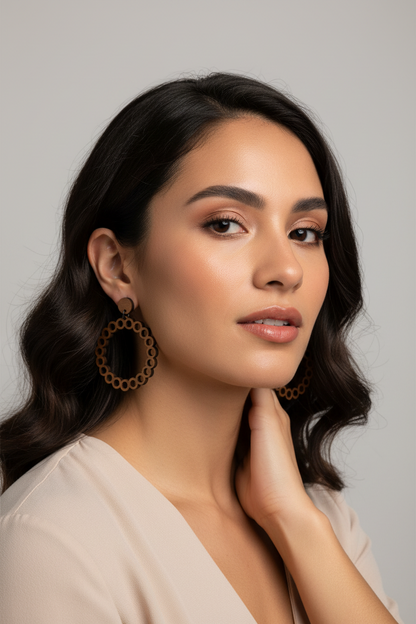 Scalloped Open-Circle Wood Hoops - Lightweight Boho Style