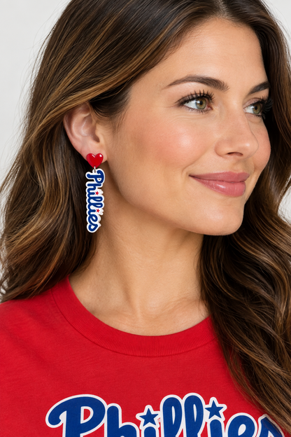 Blue Phillies Script Earrings