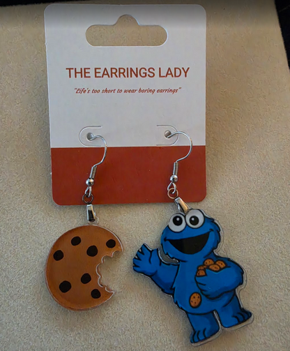 Cookie Monster with Cookie Dangle Earrings