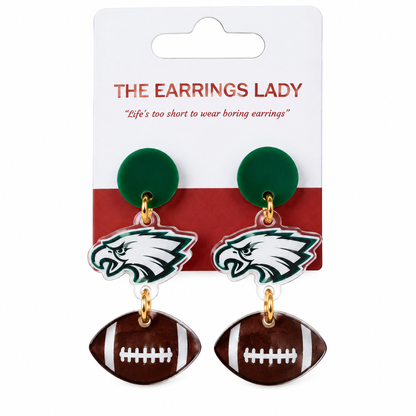 Philadelphia Eagle Head Football Charm Earrings