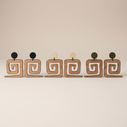 The "Labyrinth" Two-Tone Wood Earrings