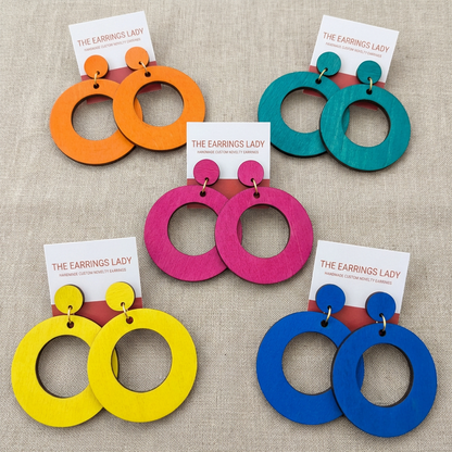 Hand painted Wood hoop Earrings