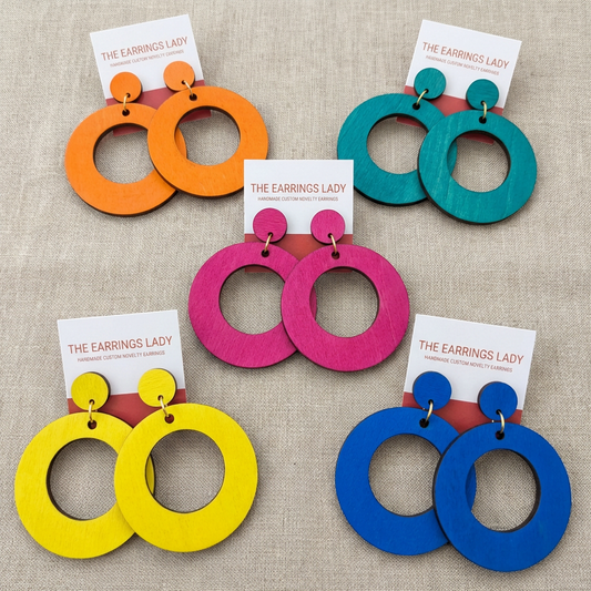 Hand painted Wood hoop Earrings