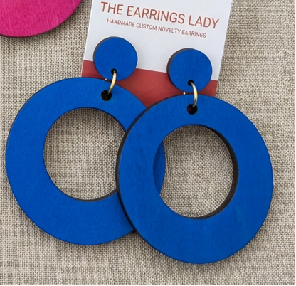 Hand painted Wood hoop Earrings
