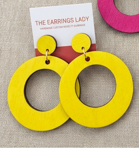 Hand painted Wood hoop Earrings