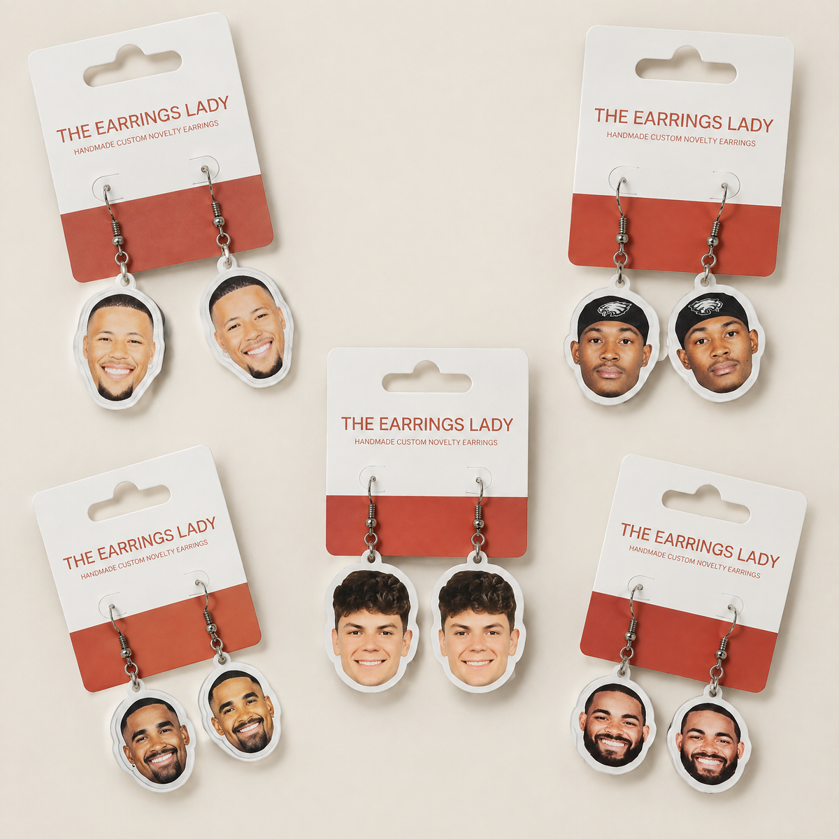 Philadelphia Eagles All-Star Football Player Face Dangle Earrings