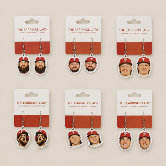Phillies Baseball All-Star Player Face Dangle Earrings