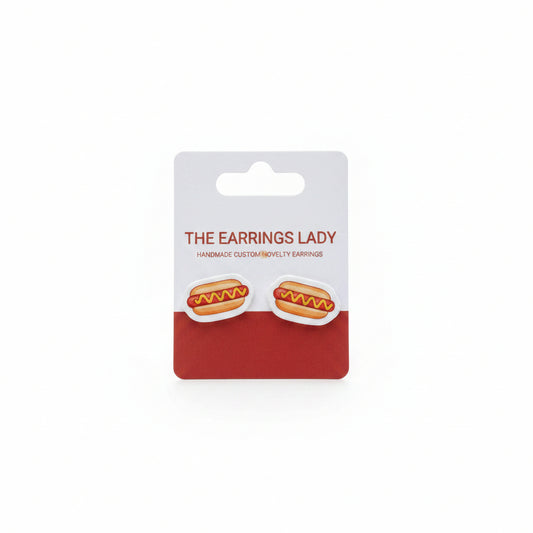 Card with 'The Earrings Lady' branding on a textured carpet background