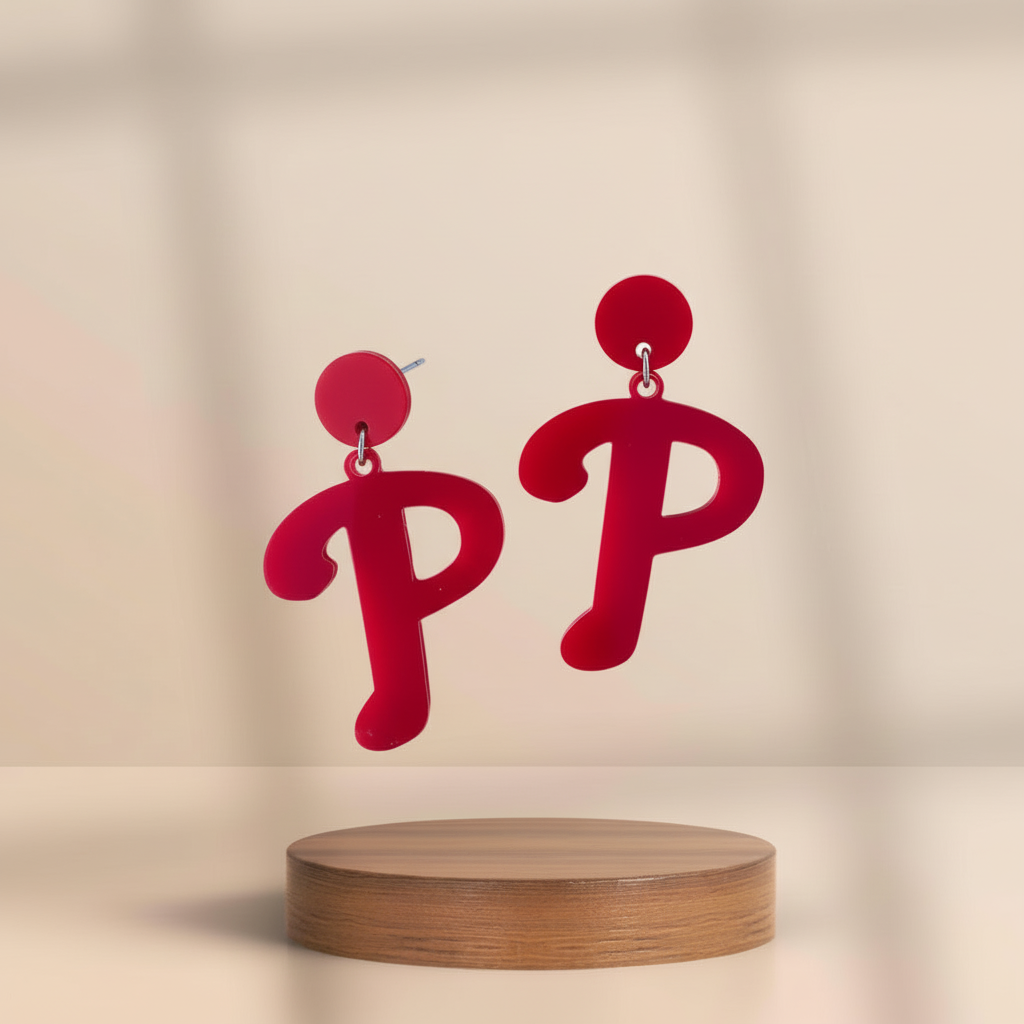 Phillies Red Letter P Earrings Red Gloss