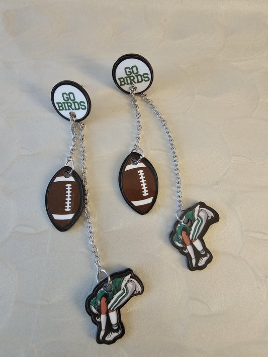 Philadelphia Eagles Saquon Barkley Hurdle Charm Earrings,  2 adjustable charms chain Go Birds Post