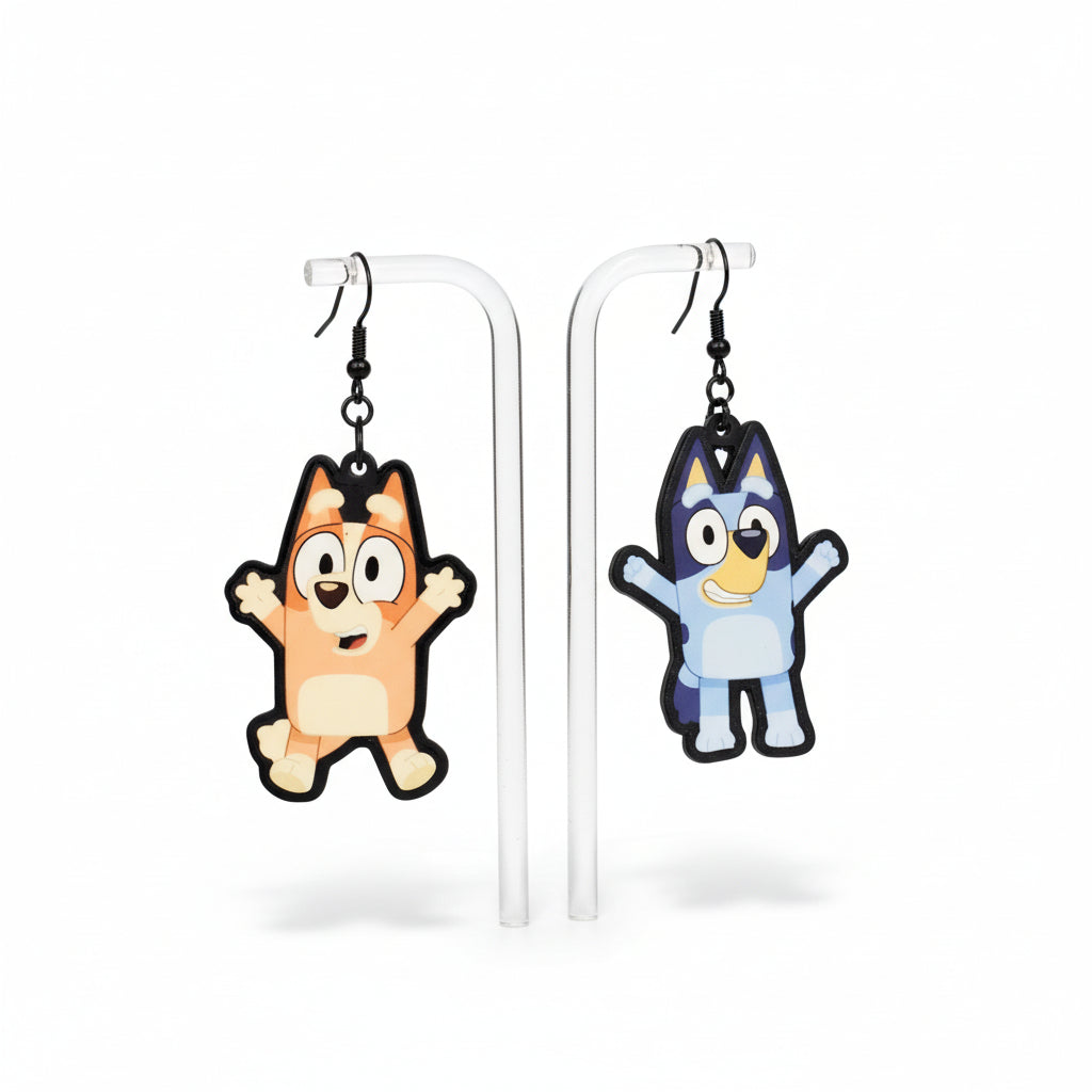 Bluey and Ringo Inspired Dangle Earrings - Double-Sided