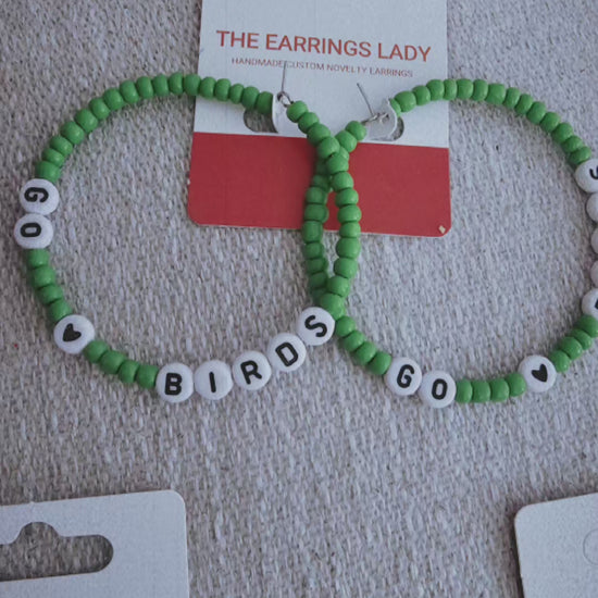 Handmade Philadelphia sports hoop jewelry.