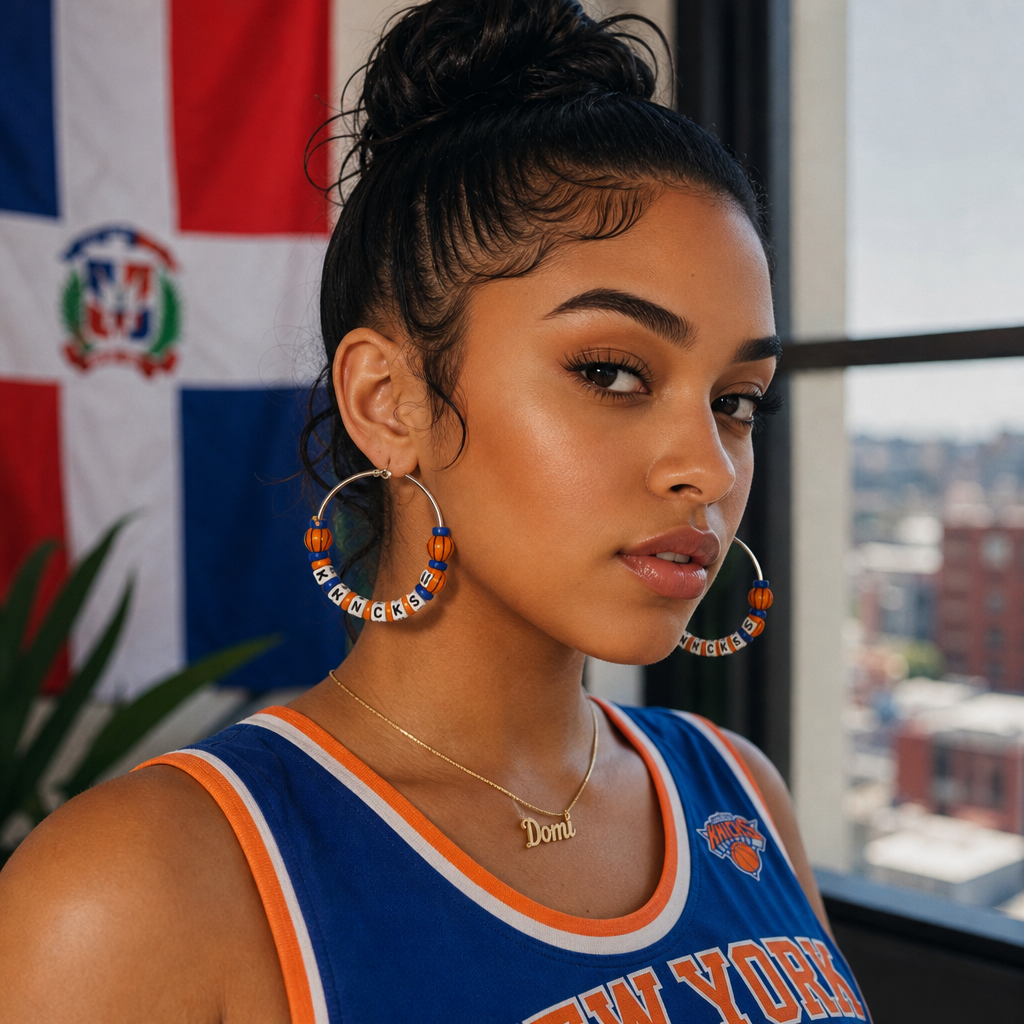 New York Knicks Box Bead Hoop Earrings