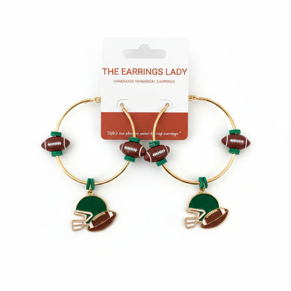 Philadelphia Eagles Green Helmet Hoop Earrings