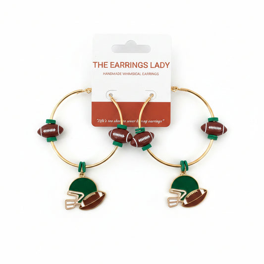 Philadelphia Eagles Green Helmet Hoop Earrings