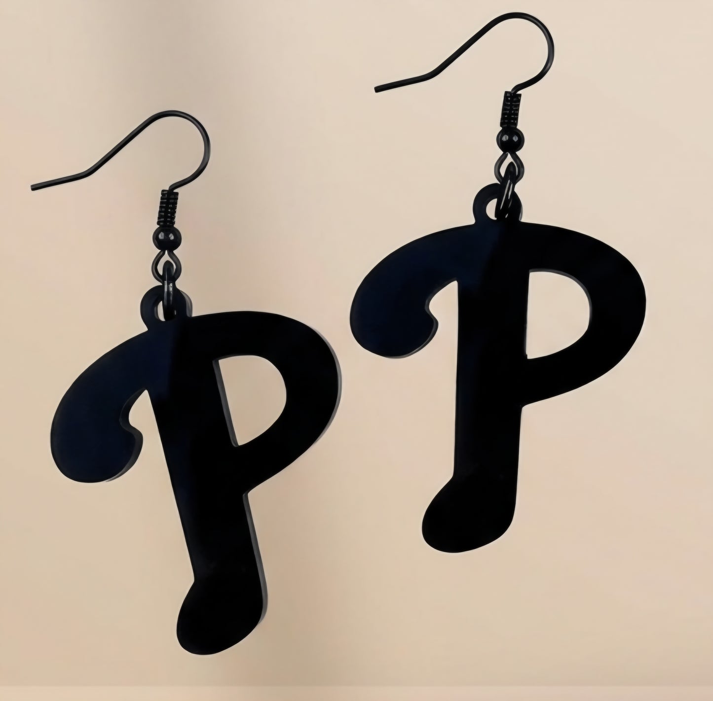 Phillies Black Out Letter P Earrings