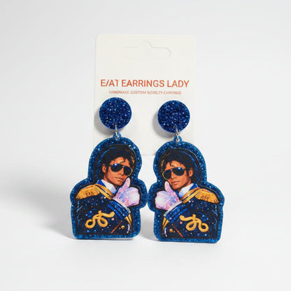 Michael Jackson Blue Glitter Earrings