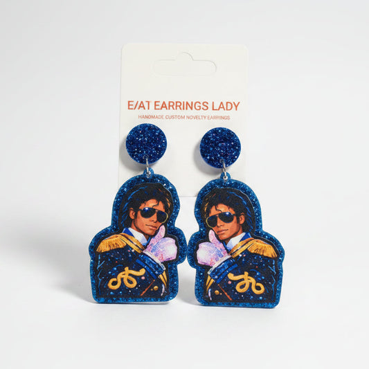 Michael Jackson Blue Glitter Earrings